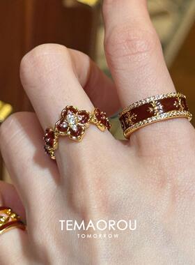 十字架红色戒指女士独特漂亮小众