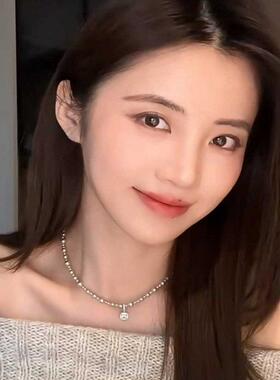 不规则灰色仿水晶珍珠项链女轻奢