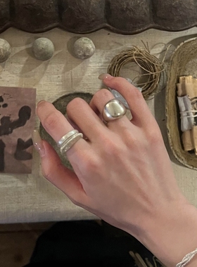 银色宽边面包拉丝素圈戒指女小众设计冷淡风高级感食指戒百搭指环