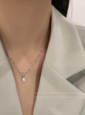 925纯银绳结珍珠项链女款夏轻奢小众设计感简约气质锁骨链高级感