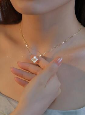 925纯银四叶草贝壳项链女夏天轻奢小众设计感送闺蜜女友生日礼物