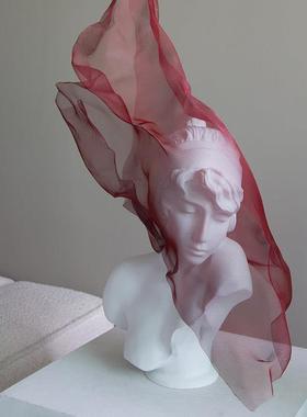 蓝色金属面纱女孩白色雕塑人物雕像客厅艺术摆件高级家居软装饰品