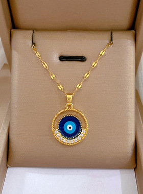 土耳其蓝眼睛满钻微镶项链