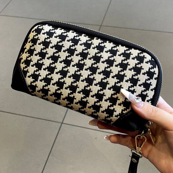 千鸟格手拿包女包气质软牛皮质感钱包手提小包包简约百搭零钱夹包,淘宝优惠券,粉丝福利购,淘宝优惠卷