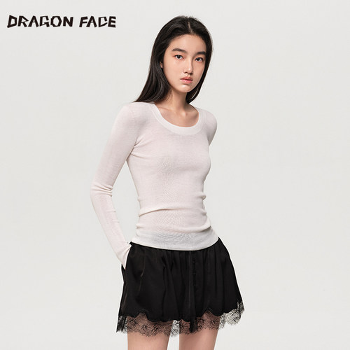 【明星同款】龙脸 DRAGON FACE 柔肤针织羊毛U领上衣 羊毛衫 - 图0