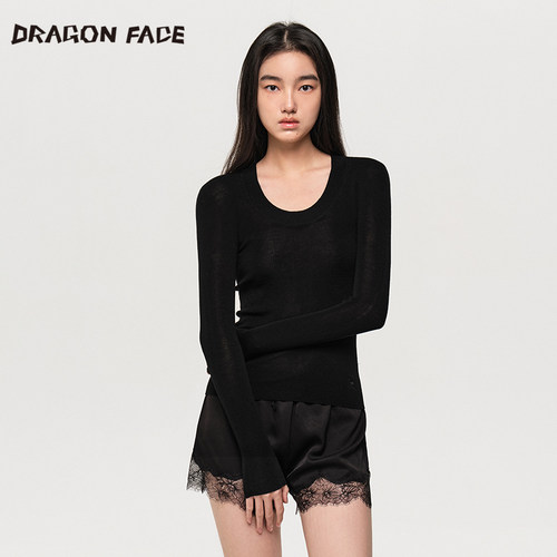 【明星同款】龙脸 DRAGON FACE 柔肤针织羊毛U领上衣 羊毛衫 - 图1