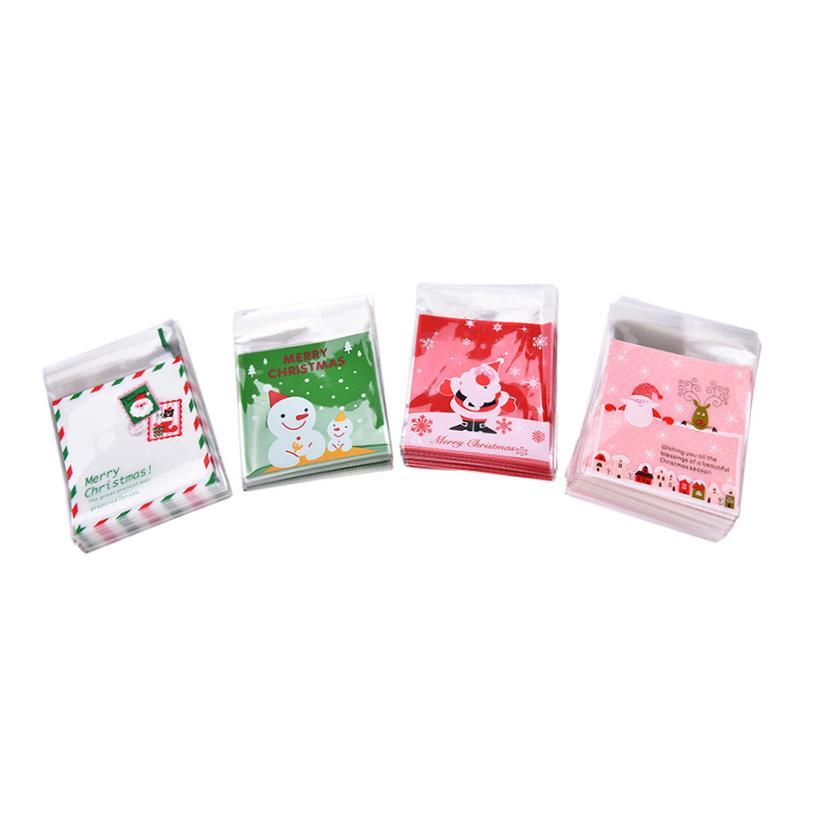 100pcs=1 Bag self-adhesive Candy Bags 4 Types Christmas Sant - 图1