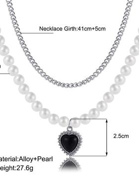 Thick Chain Necklace Black peach heart clavicle chain锁骨链