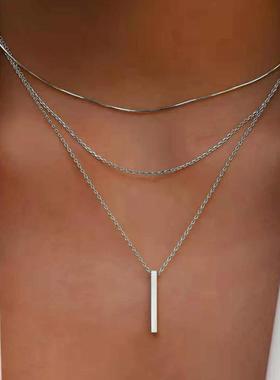 Necklace women's collarbone chain 叠戴项链小坚条吊坠锁骨链女