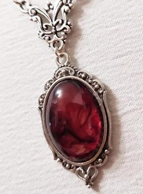 跨境热全新覆古红色石英水晶项炼 镀银时尚首饰吊坠项炼necklace