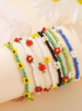 colour Daisy Bracelet girl沙滩度假风小雏菊编织彩色米珠手链女