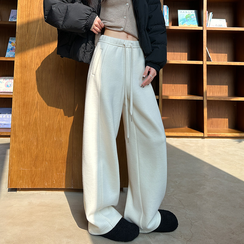 米白色含澳洲羊毛阔腿裤女毛呢香蕉弯刀加绒加厚休闲垂感糯米裤子,淘宝优惠券,粉丝福利购,淘宝优惠卷
