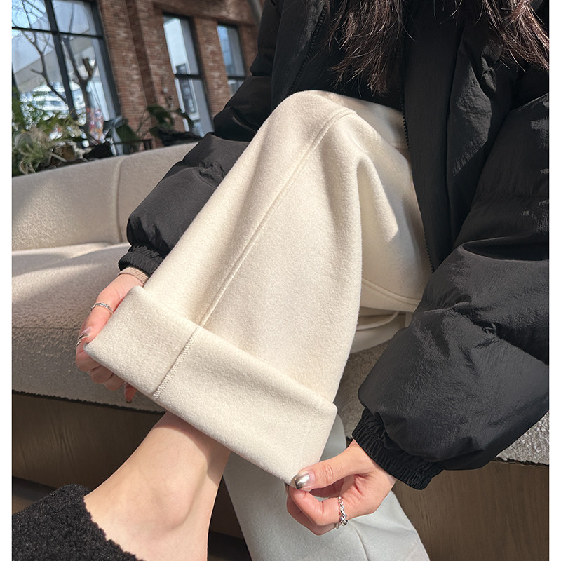 米白色含澳洲羊毛阔腿裤女毛呢香蕉弯刀加绒加厚休闲垂感糯米裤子,淘宝优惠券,粉丝福利购,淘宝优惠卷