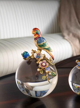 皇普森轻奢珐琅彩摆件寓意水晶球电视柜办公室新中式饰品开业礼品