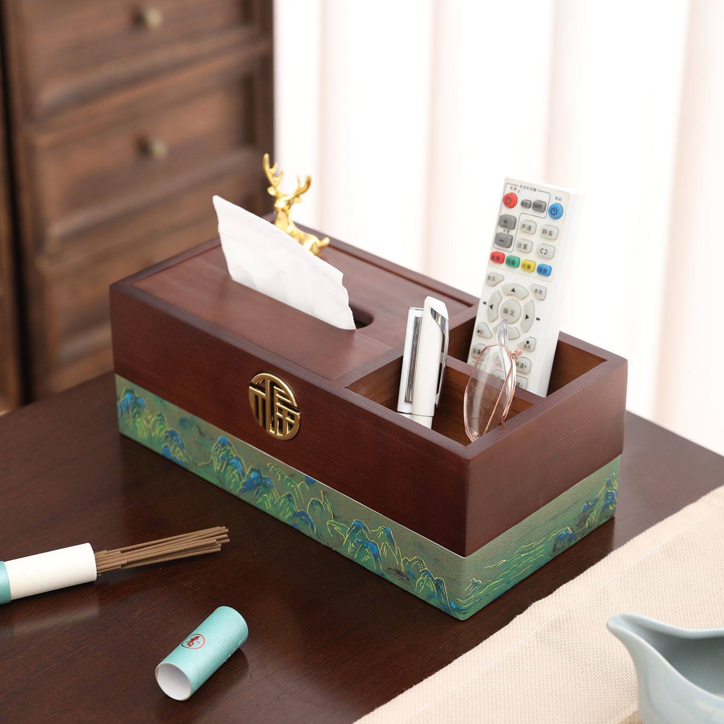 新中式客厅桌面纸巾盒家用抽纸高级感收纳盒创意装饰高档酒店实木,淘宝优惠券,粉丝福利购,淘宝优惠卷