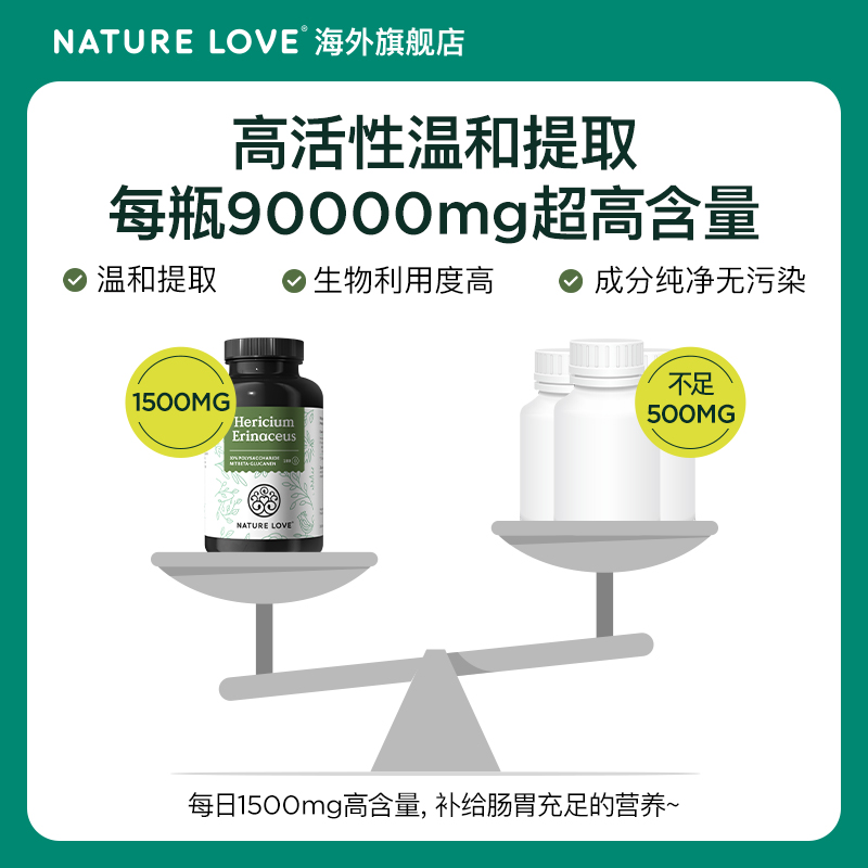 德国NatureLove进口猴头菇胶囊高含量营养胃黏膜调理肠道养胃护胃 - 图1