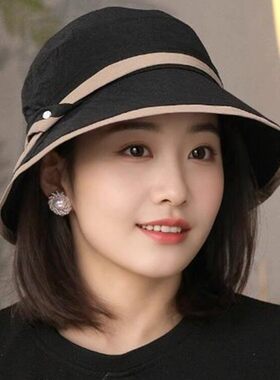 女式遮阳防晒凉帽轻薄速乾春秋2025新款洋派渔夫帽遮脸出游遮阳帽