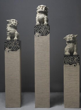 新中式彷石彷古栓马柱客厅玄关大型落地狮子貔貅麒麟装饰摆件