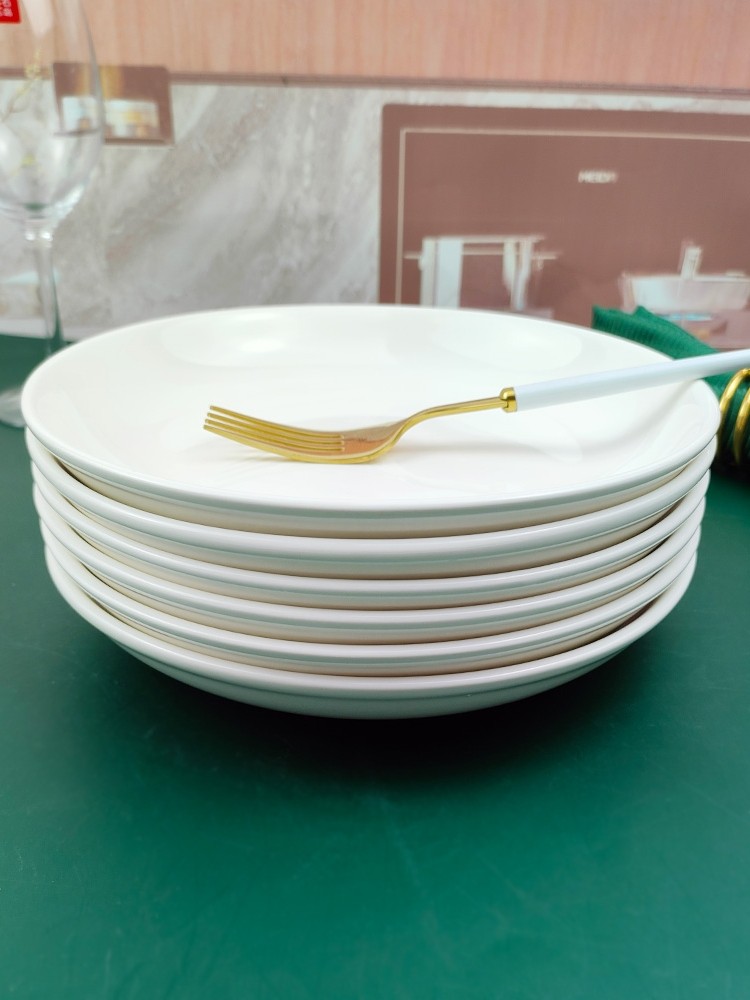 盘子菜盘家用2022新款陶瓷白色大号商用炒菜碟子8寸深盘9磁盘装菜 - 图0