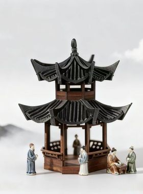 马年大吉国风古塔楼鱼缸摆件