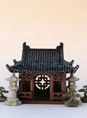 3D中式牡丹亭鱼缸假山摆件