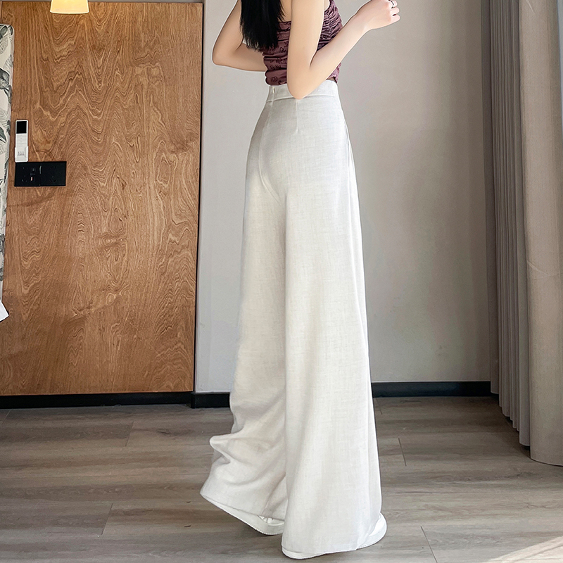 新中式国风西装阔腿裤女春季2025新款高腰宽松显瘦直筒休闲拖地裤 - 图1
