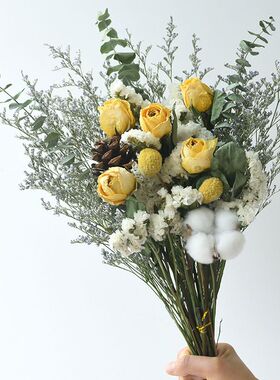 适合客厅放的真干花玫瑰干花真花束尤加利森系ins风小清新家居客