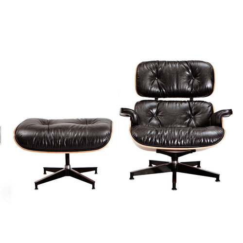 Eames伊姆斯躺椅/设计师单人沙发全真皮/带脚踏可旋转客厅休闲椅-图2