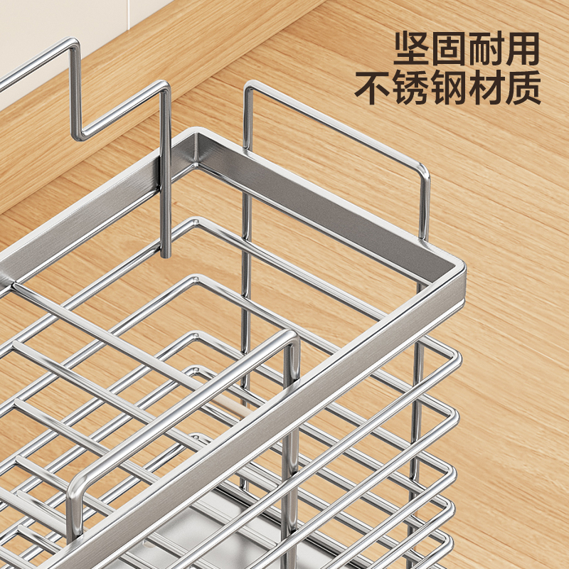 筷子收纳盒筷子筒不锈钢壁挂式家用厨房沥水筷子笼篓托勺子置物架 - 图2