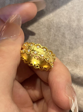 复古金色拉丝蕾丝花边锆石开口戒