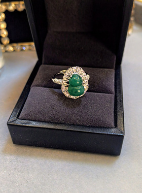 新中式绿色锆石葫芦戒指气质小众