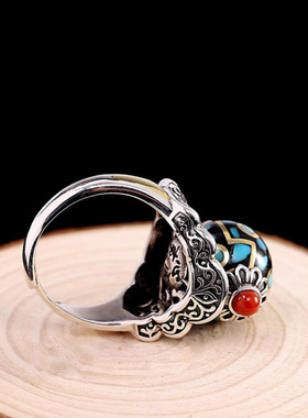 新款复古九眼戒指藏式男女夔牛大