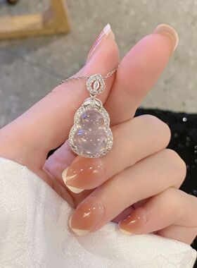 新款新中式白金色锆石葫芦项链气