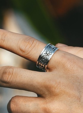新款复古太阳图腾浮雕戒指男士简