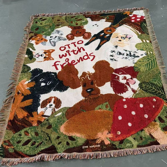 复古美式气氛毯户外露营后备箱摆摊装饰客厅挂毯画框沙发盖巾桌毯