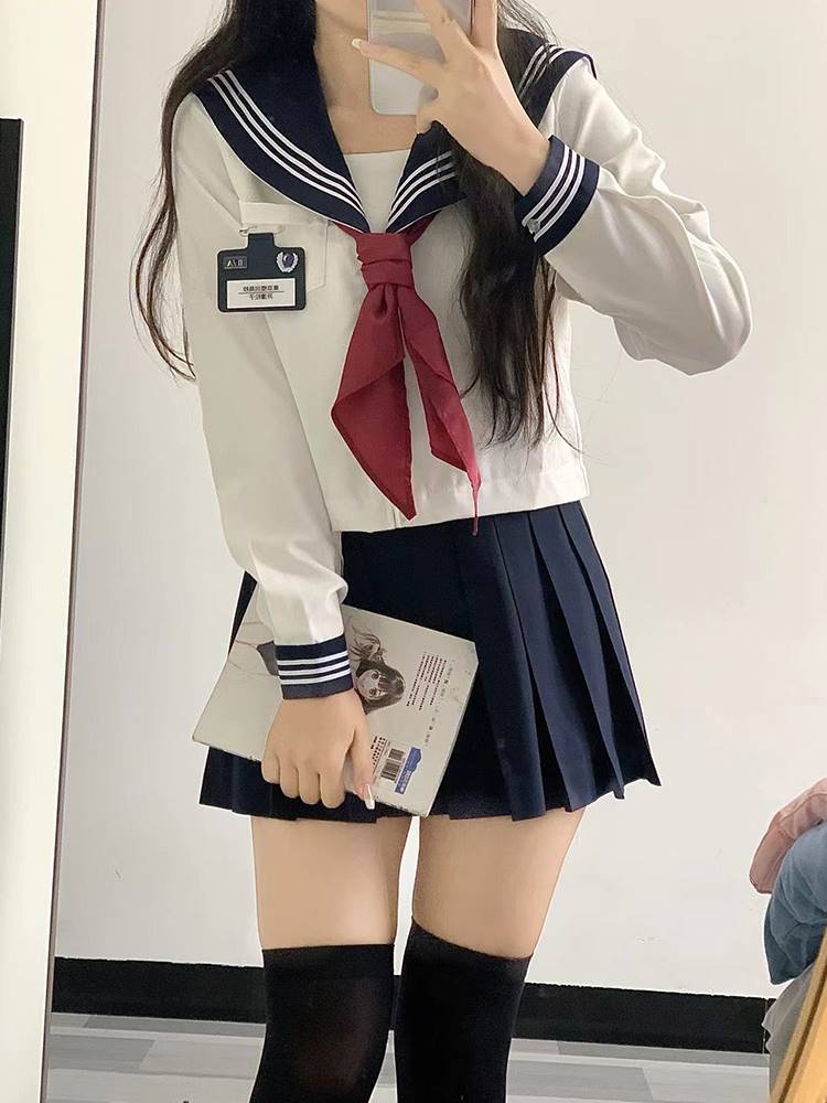 水手服jk制服裙原创正版白三本基础款日系学院风春夏季裙子套装女