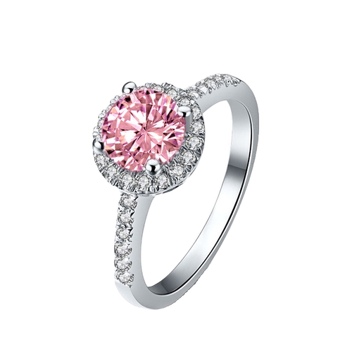 S彩色宝石粉钻戒指圆形微镶 时尚潮流结婚戒1克拉 - 图3