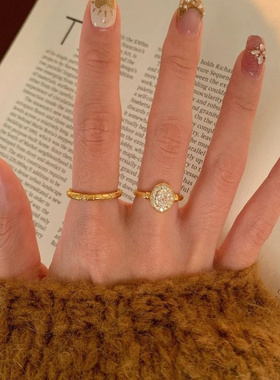 925镀银新款轻奢中古鸽子蛋戒指