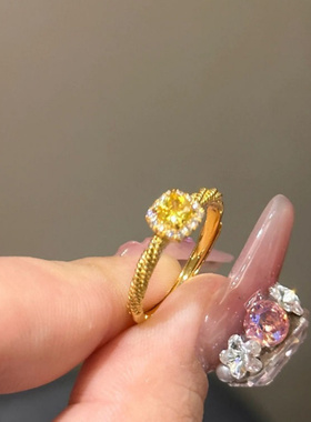 法式高级感闪钻小方糖戒指vintage超闪满钻指环小众设计感食指戒