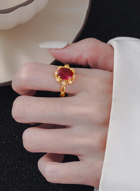新款宫廷风红色戒指秋冬新款小众