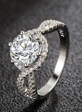 新款经典六爪1克拉锆石微镶戒指