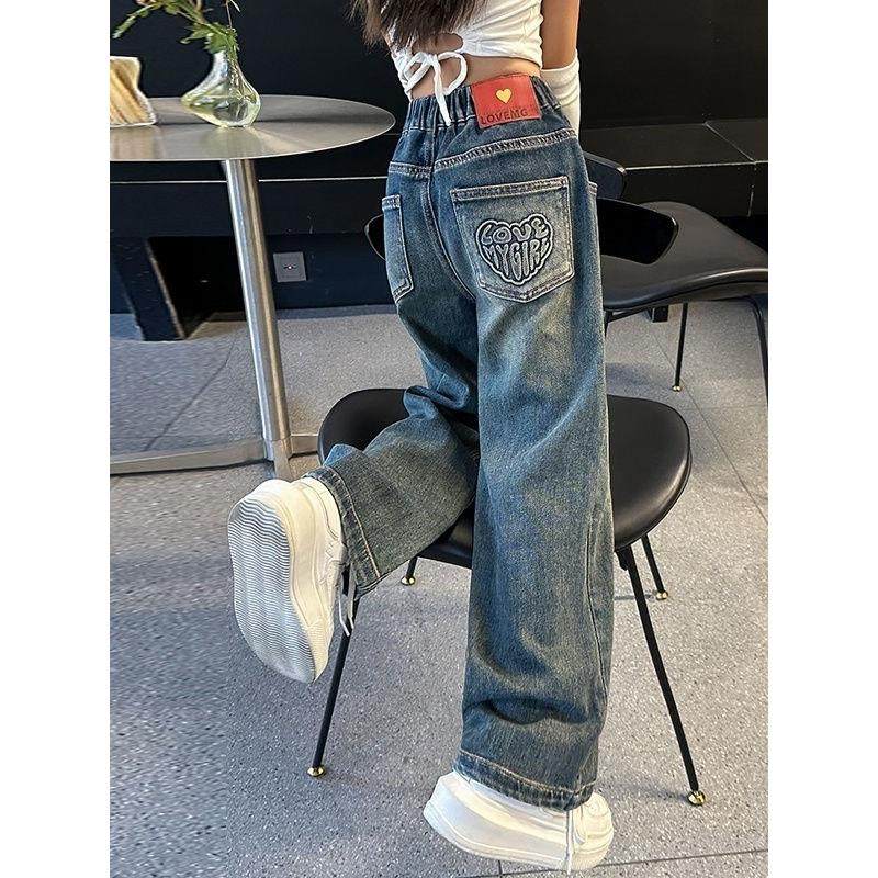 女童裤子秋装2025新款洋气初中生女孩阔腿裤宽松春秋季直筒牛仔裤,淘宝优惠券,粉丝福利购,淘宝优惠卷