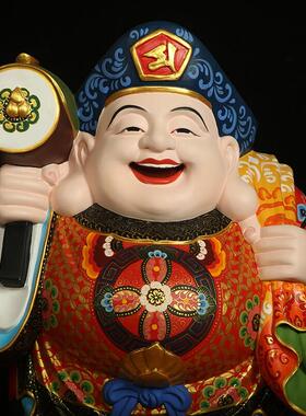 木雕大黑天财神佛像唐密财神摆件家用玄关佛堂定制彩绘贴金厂家