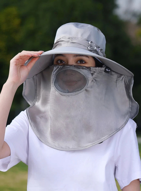 大檐遮阳帽女夏季防晒遮脸采茶帽子透气薄款凉帽户外骑车太阳帽潮