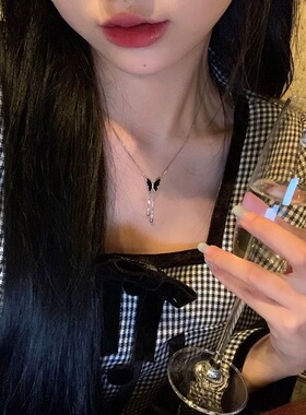 超精致黑色蝴蝶项链女轻奢高级设