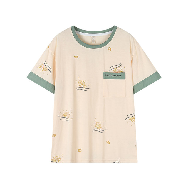 Women's pure cotton padded pajamas for mothers to wear short sleeves