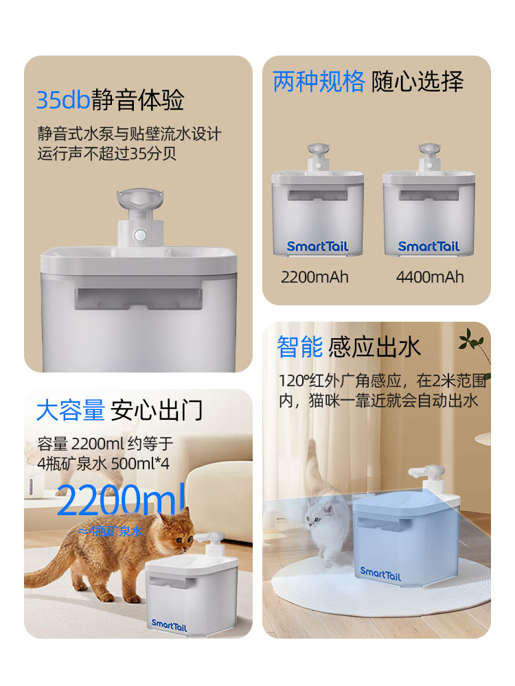 SmartTail猫咪饮水机循环过滤不插电无线感应宠物狗狗饮水器流动 - 图2