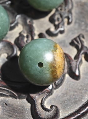 新疆和田玉籽料沙枣青18mm圆珠天然皮色单珠顶珠配珠大尺寸保真