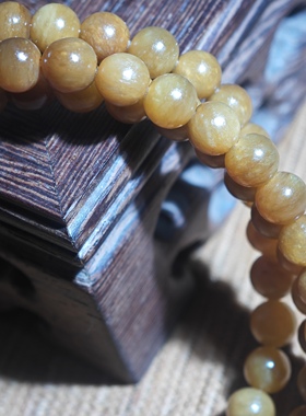 正宗新疆和田玉籽料黄沁6mm圆珠手链多圈手串肉沁色天然玉沁收藏