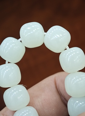 正宗新疆和田玉籽料羊脂白玉11*12老型珠桶珠男女款手串文玩玉石